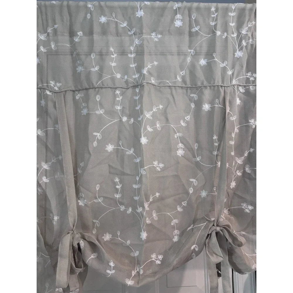 Curtain‎ Panels (2) Sheer Beige White Embroidered Balloon Style 39x63 Boho Girly
